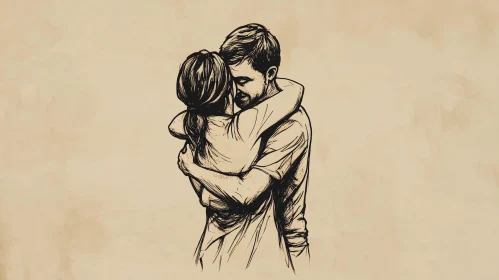 Sketch of Couple Hugging