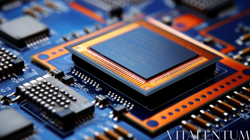 Close-up Image of a Computer Chip in Orange and Indigo AI Image