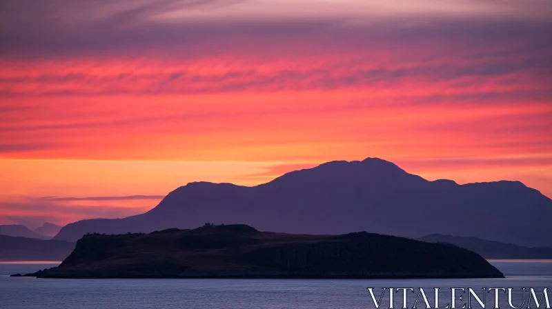 Sunset Serenity over Island and Mountains