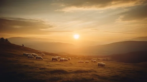 Tranquil Sheep Grazing at Dusk