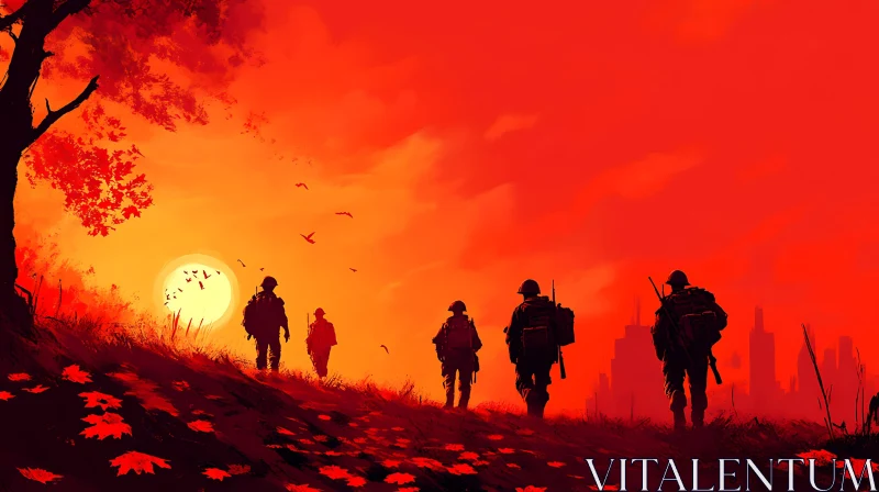 Silhouette of Soldiers at Dusk AI Image