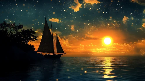Evening Sailboat at Sea
