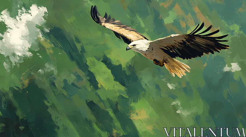 Eagle Soaring in Green Sky