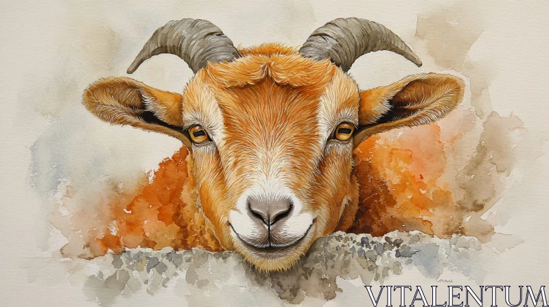 Watercolor Goat Art