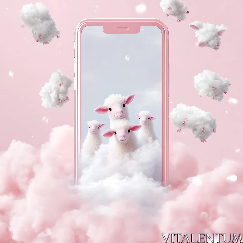 AI ART Ethereal Sheep Cloud Phone Display