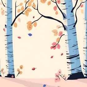 Falling Leaves in a Birch Forest
