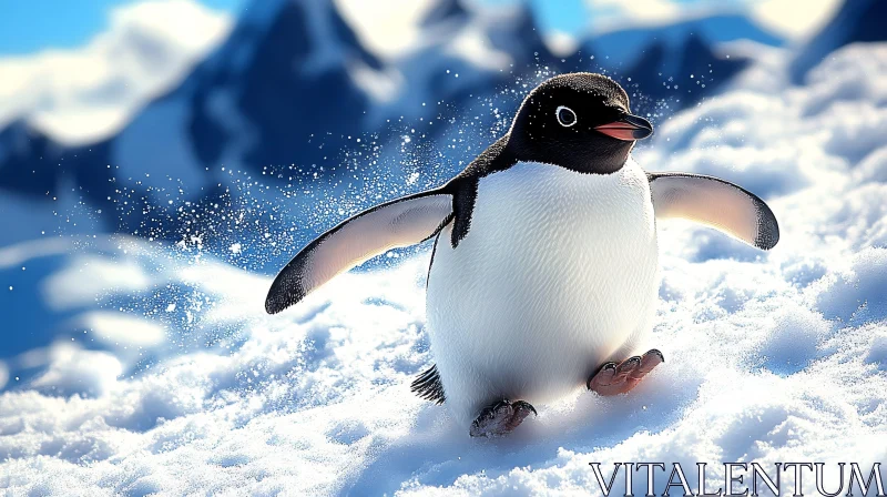 Penguin Enjoying Snowy Landscape