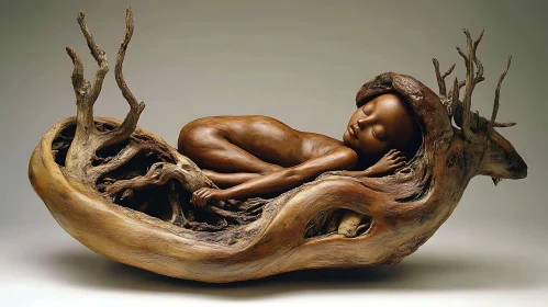 Peaceful Wood Sculpture: Figure in Repose