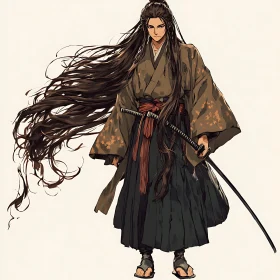 Warrior Anime Character with Katana