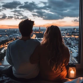 Couple Watching Sunset Over City