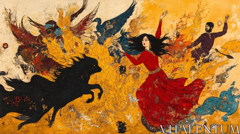 Fantasy Painting with Figures and Animals