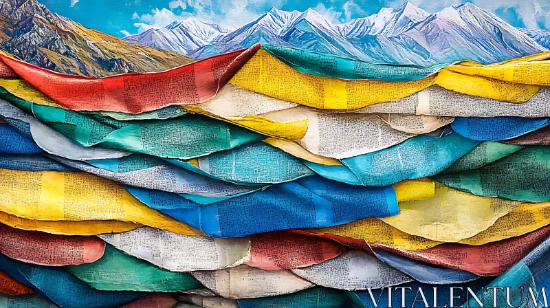 Mountains and Prayer Flags Art