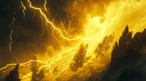 Golden Lightning Over Mountain Peaks
