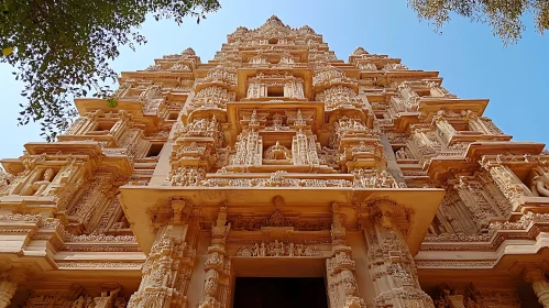 Ornate Temple Facade Under Blue Sky