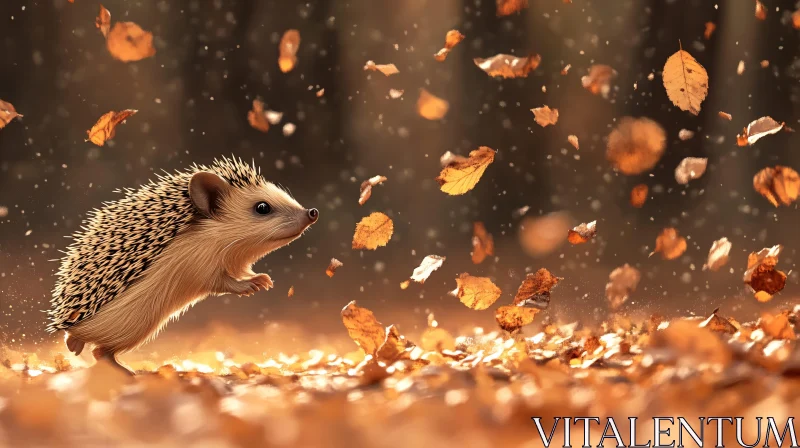 Hedgehog Amidst Fallen Autumn Leaves