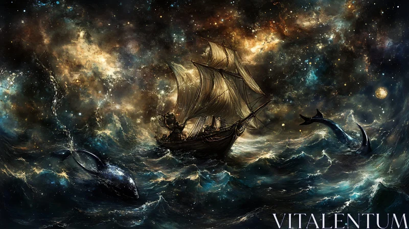 Celestial Sailing Adventure with Whales
