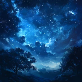 Night Sky Landscape with Trees