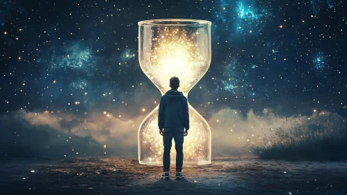 Hourglass filled with stardust