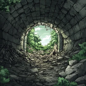 Stone Tunnel Leading to Green Forest