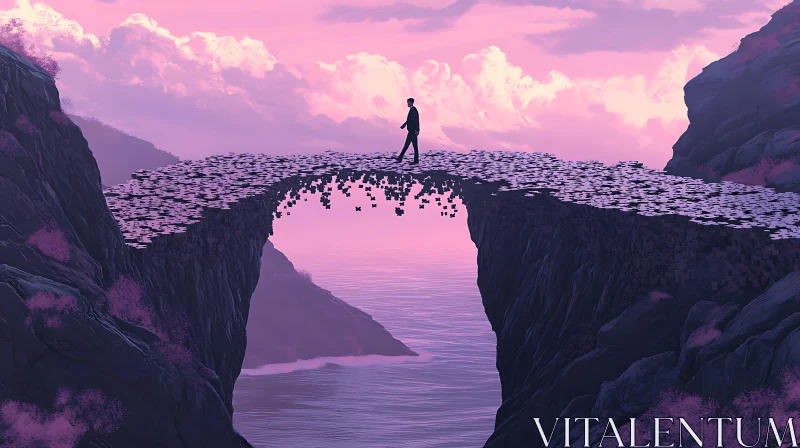 Abstract Bridge, Pink Sky, Lone Walker