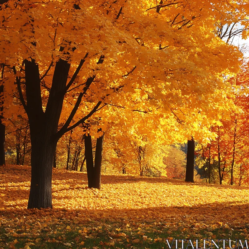 Autumnal Woodland with Golden Foliage