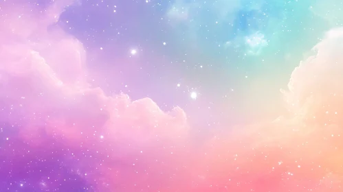 Ethereal Pastel Sky with Starry Clouds