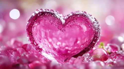 Romantic Pink Heart with Water Droplets