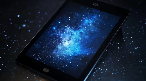 Tablet Screen Displaying a Nebula