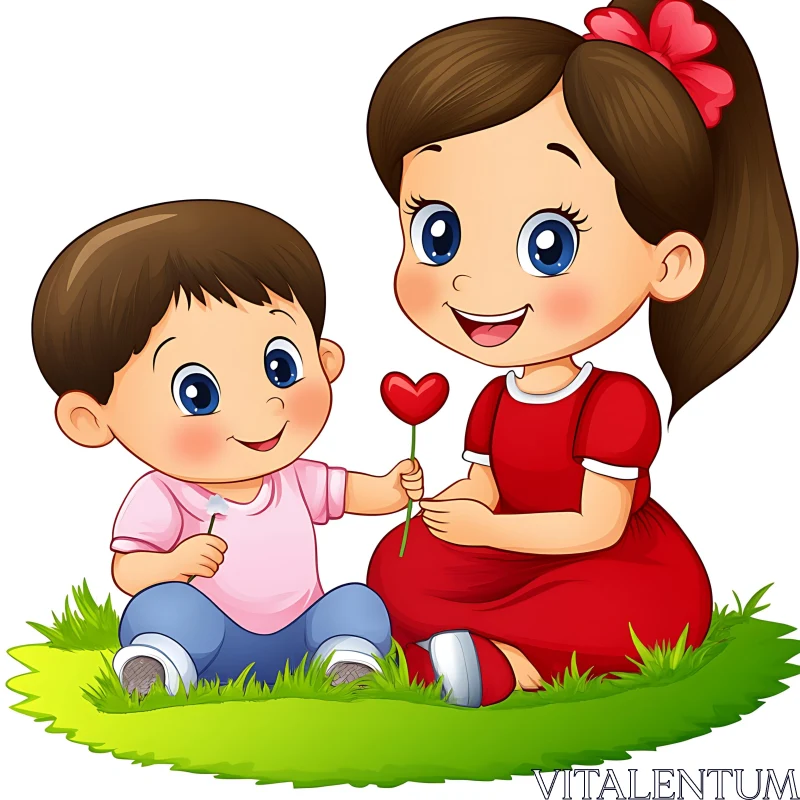 Illustration of Boy Offering Heart to Girl