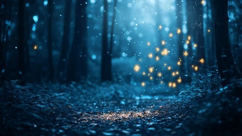 Mystical Blue Forest at Night