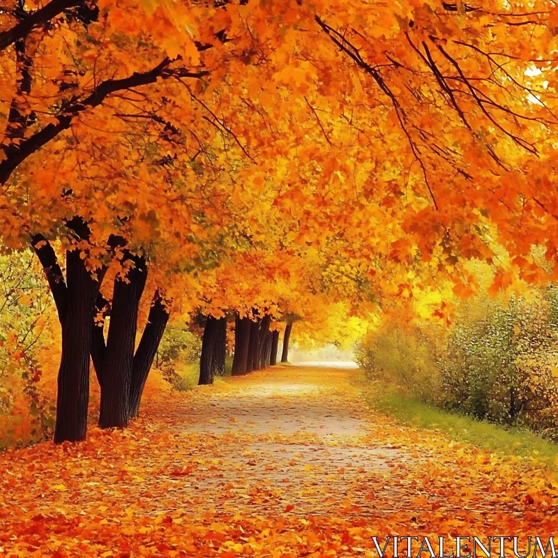 Fall Trees Along Leafy Path