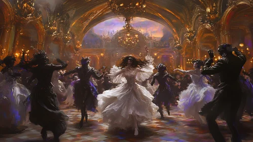 Masked Dancers in a Grand Ballroom