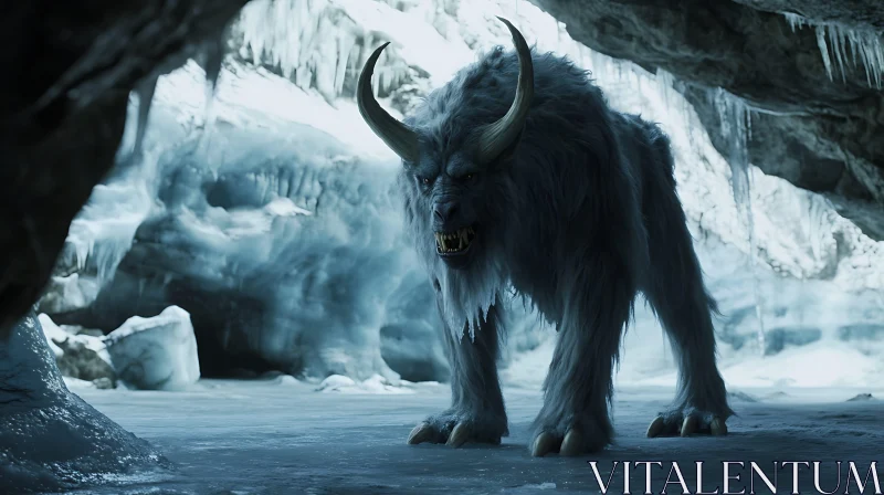 Horned Monster in Frozen Cave AI Image