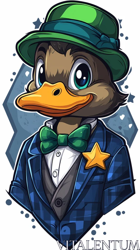 Stylish Cartoon Duck in Hat and Bowtie