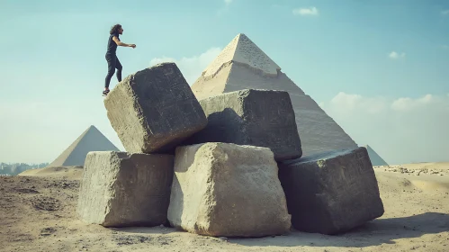 Egyptian Pyramids and Stone Climber