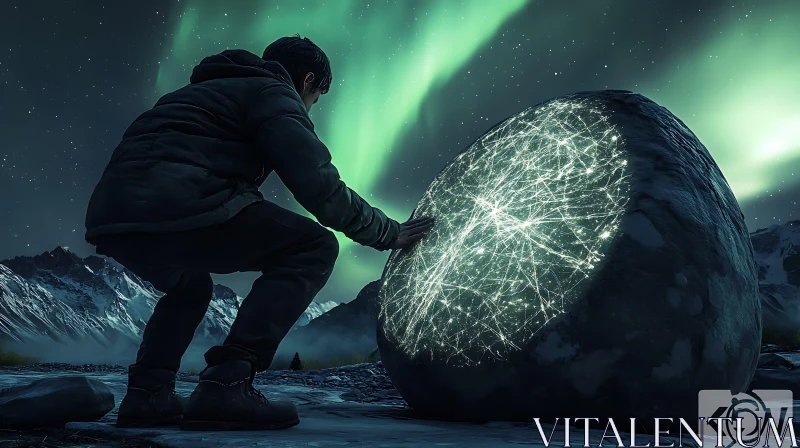 Interactive Stone Under Northern Lights AI Image