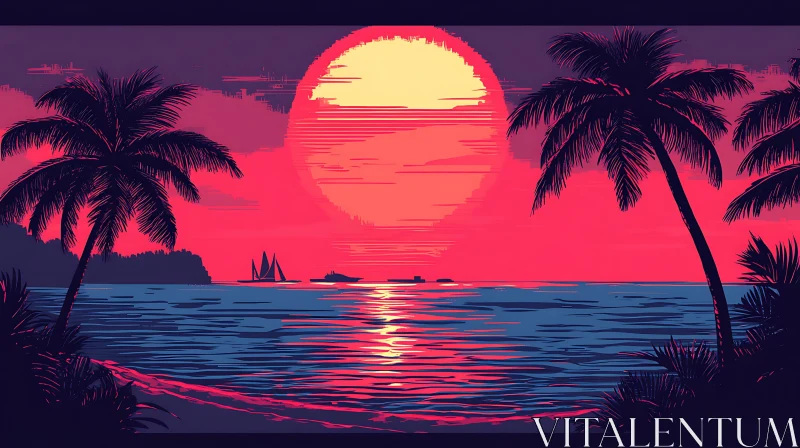 Retro Tropical Sunset Seascape