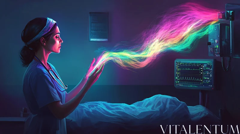 Doctor Holding Rainbow Energy in Hospital