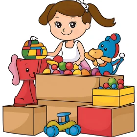 Cartoon Girl with Toy Boxes