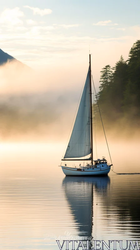 Foggy Morning Sailboat Scene