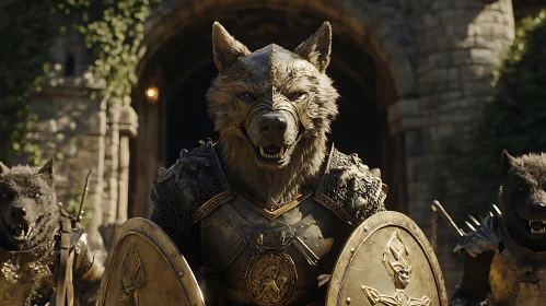 Armored Wolves Protecting Stone Archway