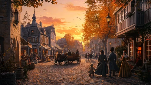 Old Town Street with Figures