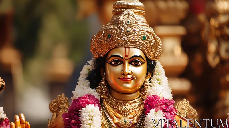 Golden Deity Portrait with Flowers