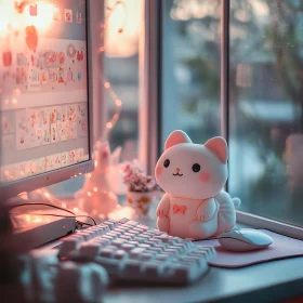 Inviting Workspace with Cat Decor