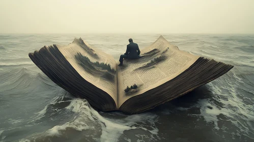 Man on Book in Ocean