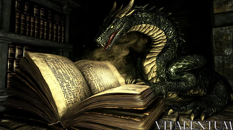 Mythical Dragon with Old Book