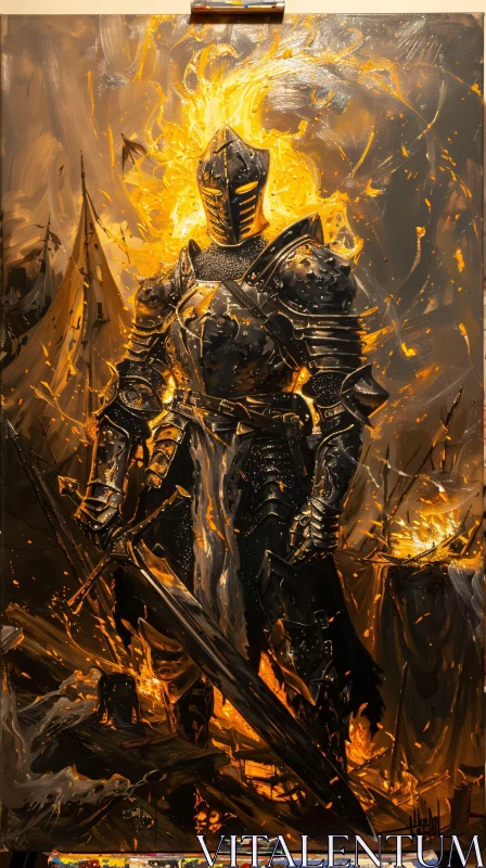 Medieval Knight in Flames Artwork