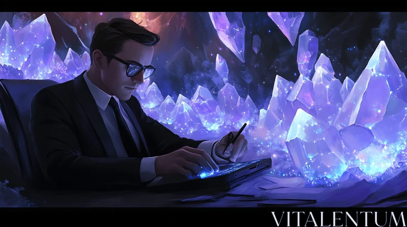 Man Working Among Violet Crystals