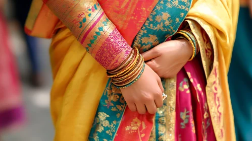 Traditional Indian Attire with Gold Jewelry