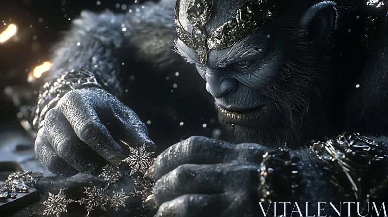 Gentle Yeti with Winter Snowflakes